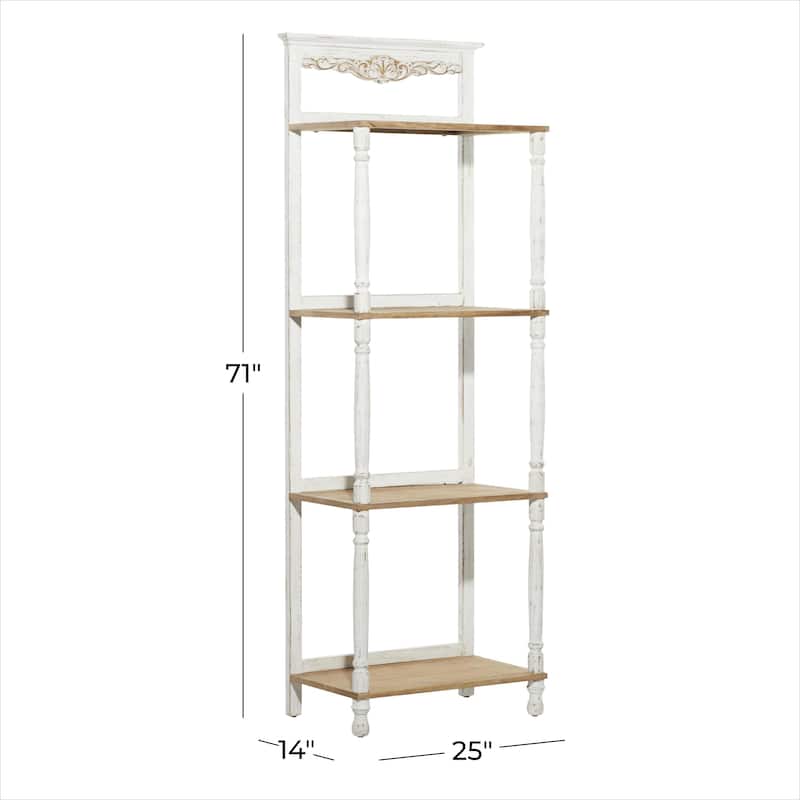 Wood Floral Intricately Carved 4 Shelves Shelving Unit - White - Roche River Decor