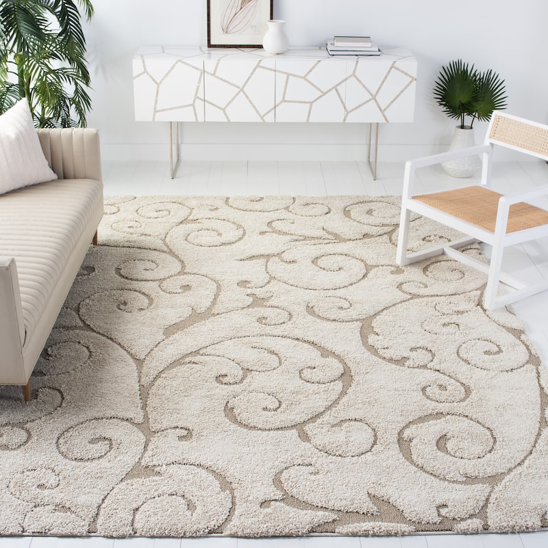 SAFAVIEH Florida Shag Shahin Scroll 1.2-inch Thick Textured Rug - 8' x 10' - Cream/Beige