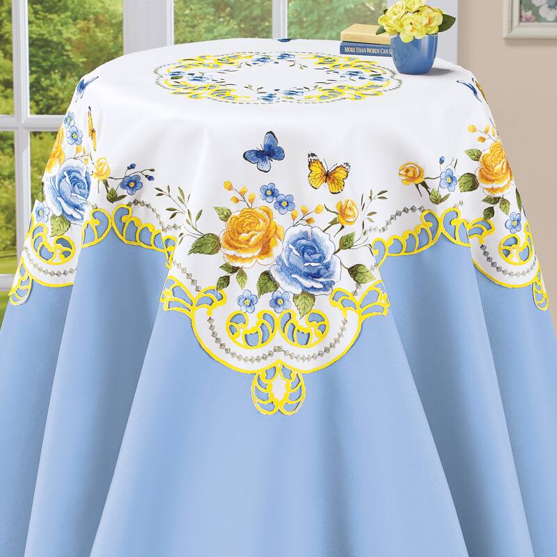 Embroidered Wild Rose Butterfly Table Linens - Square