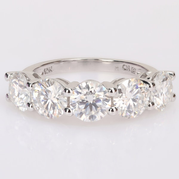 Miadora 4ct DEW Moissanite 5-Stone Semi-Eternity Band Ring in 10k White Gold. Opens flyout.