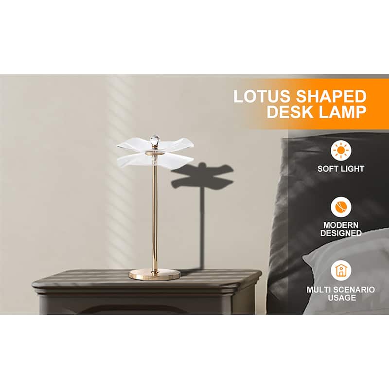 Led Acrylic Copper Gold Luminaire Table Lamp for Living Room, Nightstand Bedside Table Lamp for Bedroom, LED Lamp - Gold