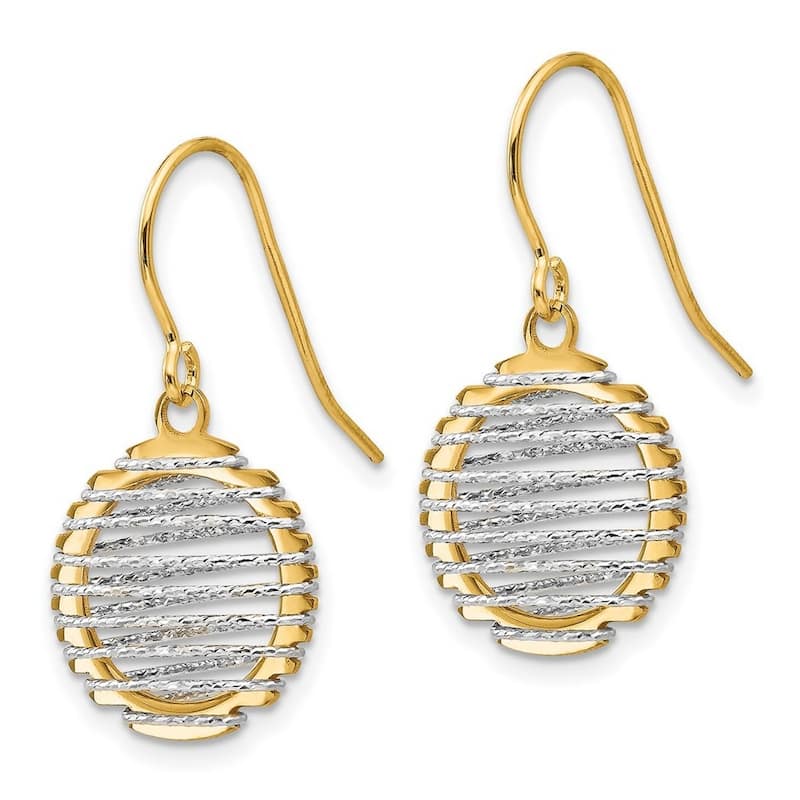 Curata 14k Two-Tone Gold Wire Wraped Dangle Shepherd Hook Earrings (12mm x 22mm)