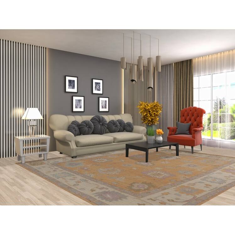 Hand Knotted Oriental 100% Wool Carpet Transitional All-Over Oranges & Rust Oushak Area Rug - 9' 10'' X 8' 7''