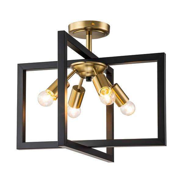 slide 3 of 9, Mid-Century Modern Vintage 4-light Sputnik Geometric Semi Flush Mount - 17.72"W x 14.41"H 17.72"W x 14.41"H - Black/Brass