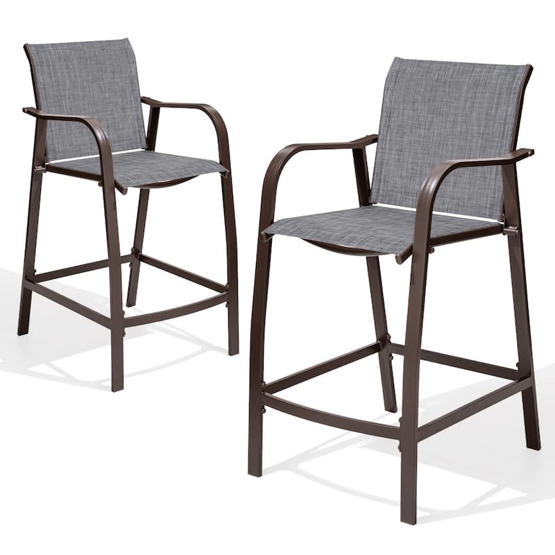 Crestlive Products Outdoor Outdoor Cast Aluminum Swivel Bar Stools with Sunbrella Cushion