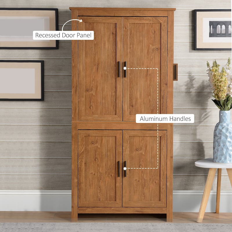 64" 4-Door Kitchen Pantry, Freestanding Storage Cabinet with 3 Adjustable Shelves for Kitchen, Dining or Living Room