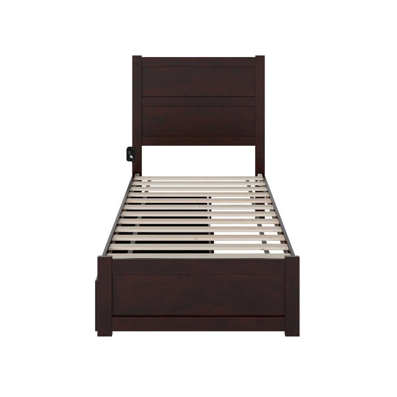 Twin Bed with Drawers & Charging Station - Espresso Modern Platform Bed Frame - Slat Kit Included