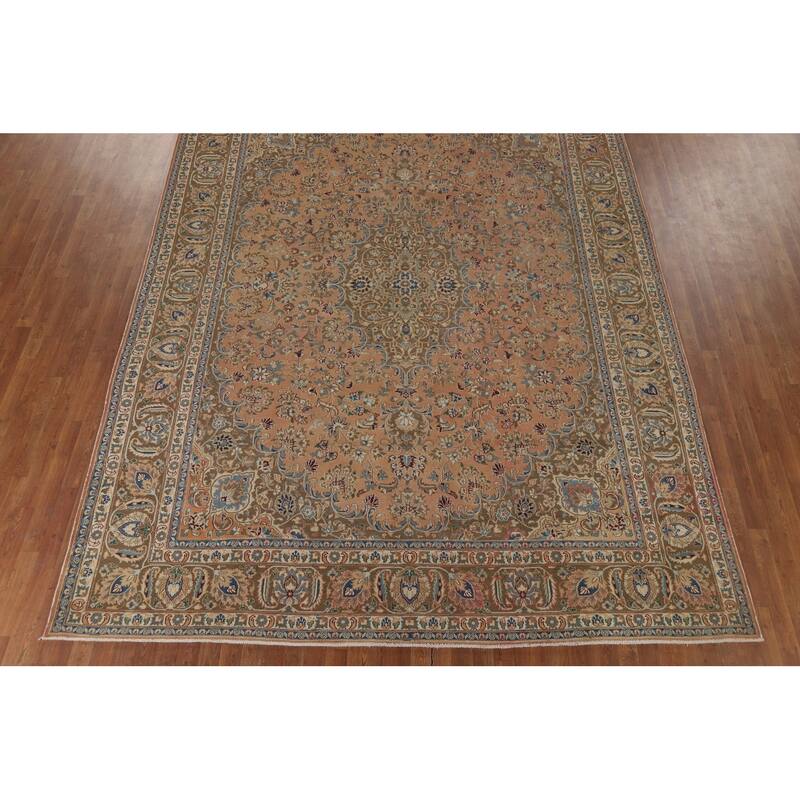Floral Mashad Vintage Persian Rug Handmade Traditional Wool Carpet - 9'7" x 12'8"