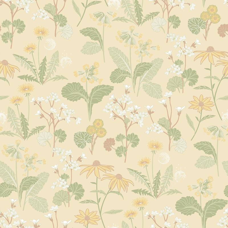 A-Street Prints Magdalena Light Yellow Dandelion Wallpaper