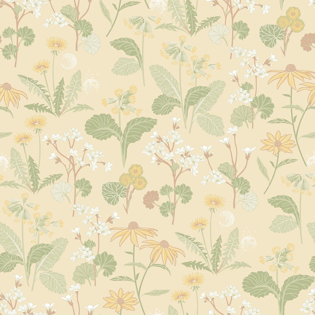 A-Street Prints Magdalena Light Yellow Dandelion Wallpaper