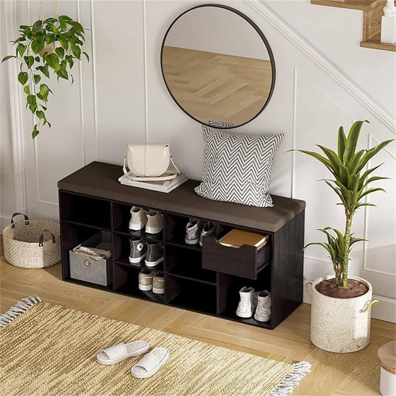 Shoe Bench - 11.8"D x 40.9"W x 18.9"H - Espresso