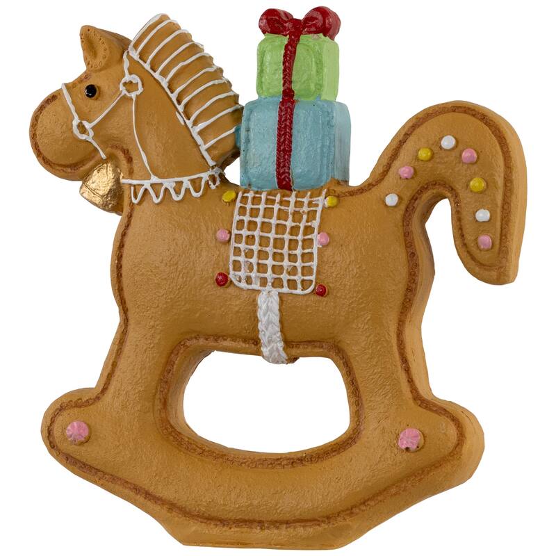 Gingerbread Rocking Horse with Presents Christmas Figurine - 7.25"