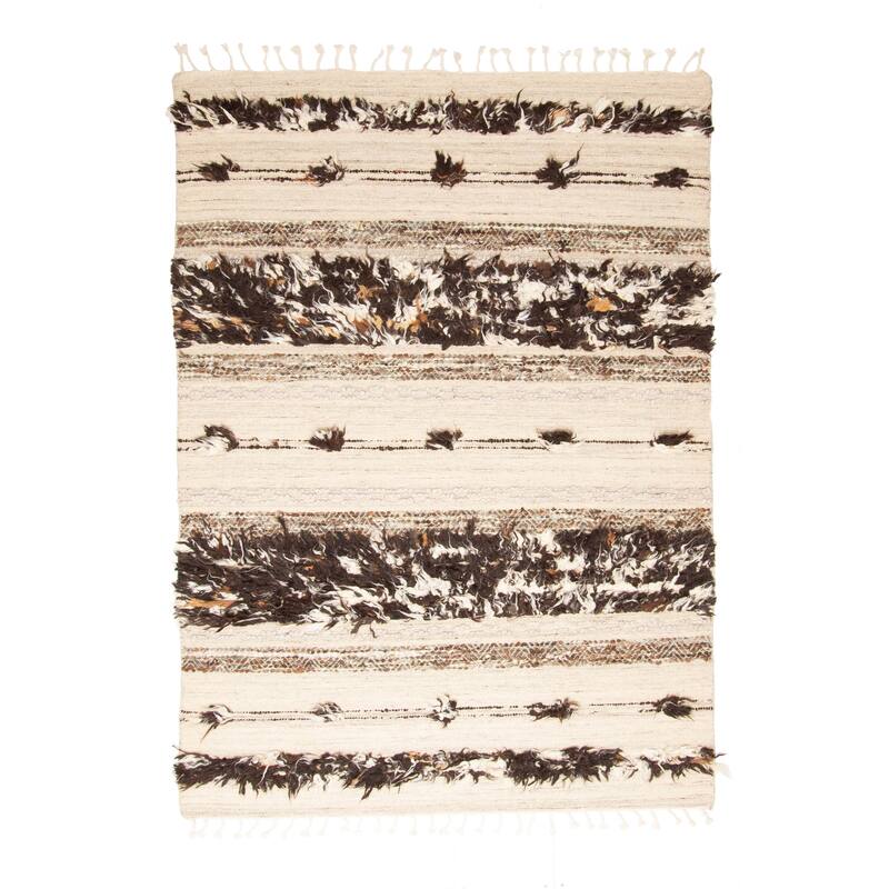 ECARPETGALLERY Hand-knotted Tangier Cream Wool Rug - 5'4 x 7'9