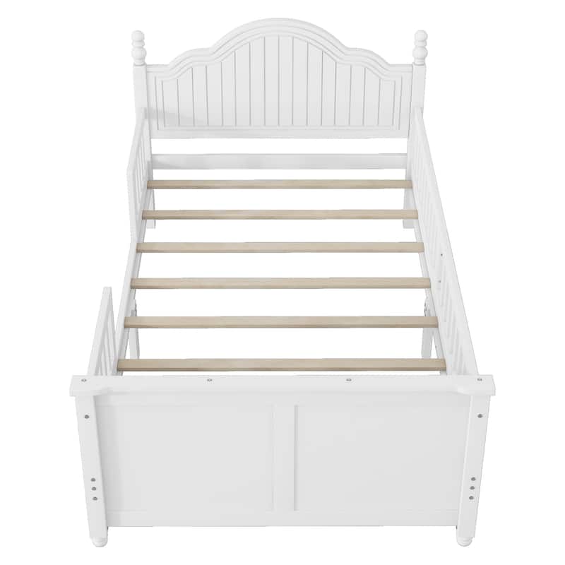 Twin Size Bed For Kids, Wood Twin Platform Bed with Headboard and Footboard, White