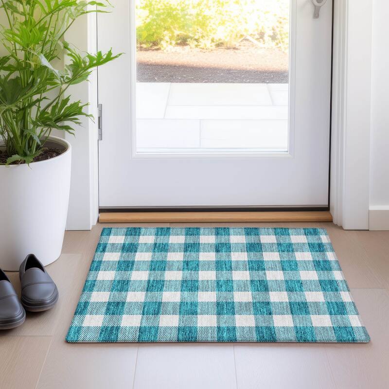 Premium Washable Super Soft Plaid Mayfield Rug - Teal - 1'8" x 2'6"