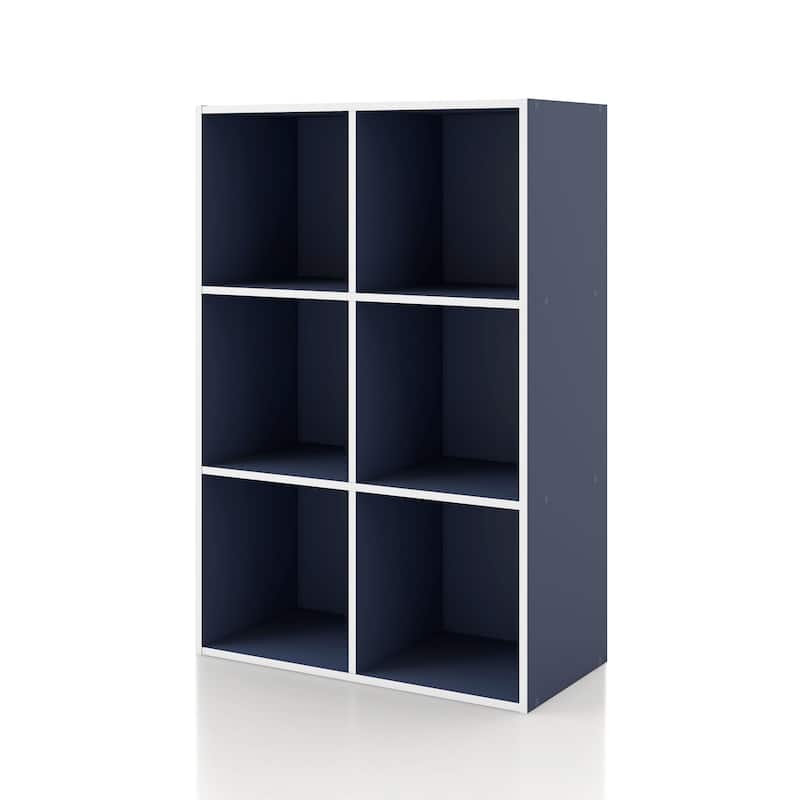 DH BASIC Modern Wood Customizable Stackable Storage Organizer - Cube Shelves, Drawer Cabinet, Bookcase with Doors by Denhour - 6-Cube - Steel Blue