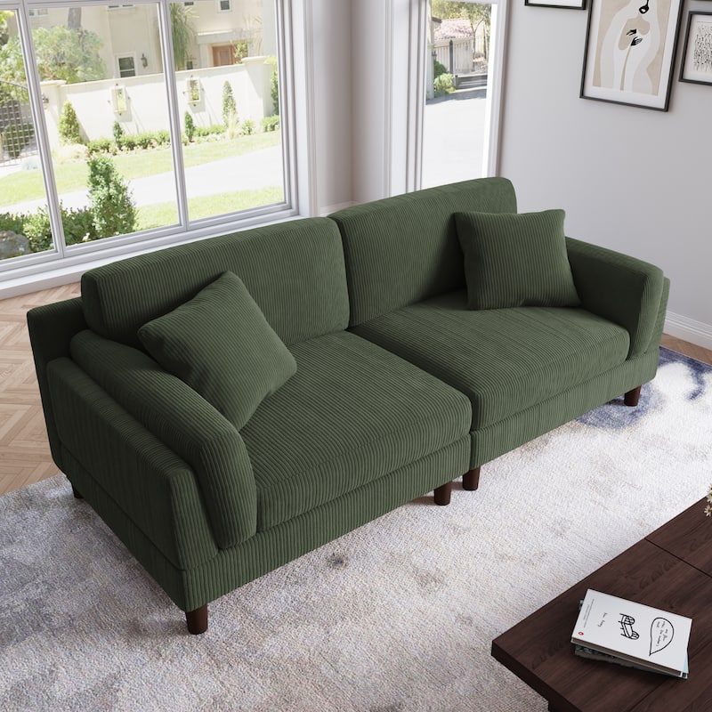 90.2"W Corduroy Upholstered 2 Seater Living Room Sofa