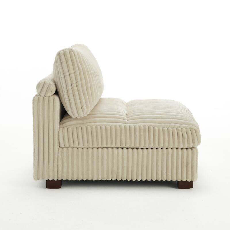 33" W Plush Corduroy Armless Chair Sectional Module with Pillows