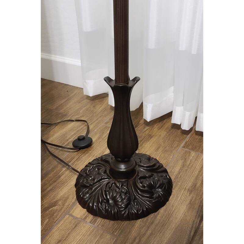 Beige Metal Torchiere Floor Lamp with Stained Glass Dome and 3 Way Switch - 12” x 12” x 62” (D x W x H)