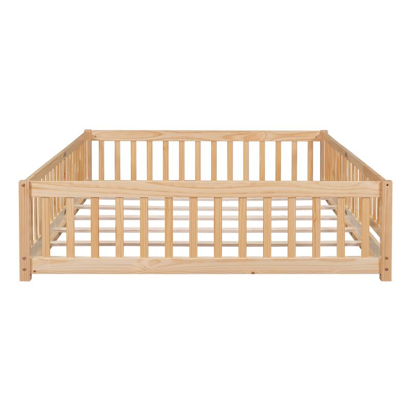 Floor Platform Bed with Fence and Door