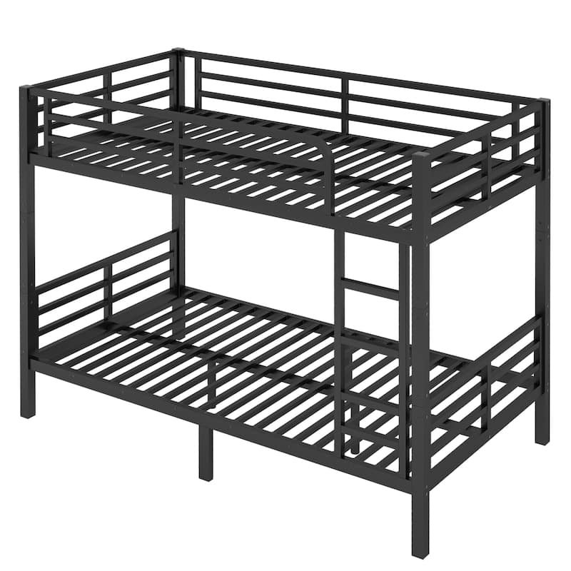 Twin XL Over Twin XL Bunk Bed with Curved Corner Guardrails, Noise Free Metal Bed Frame with Ladder and Underbed Storage