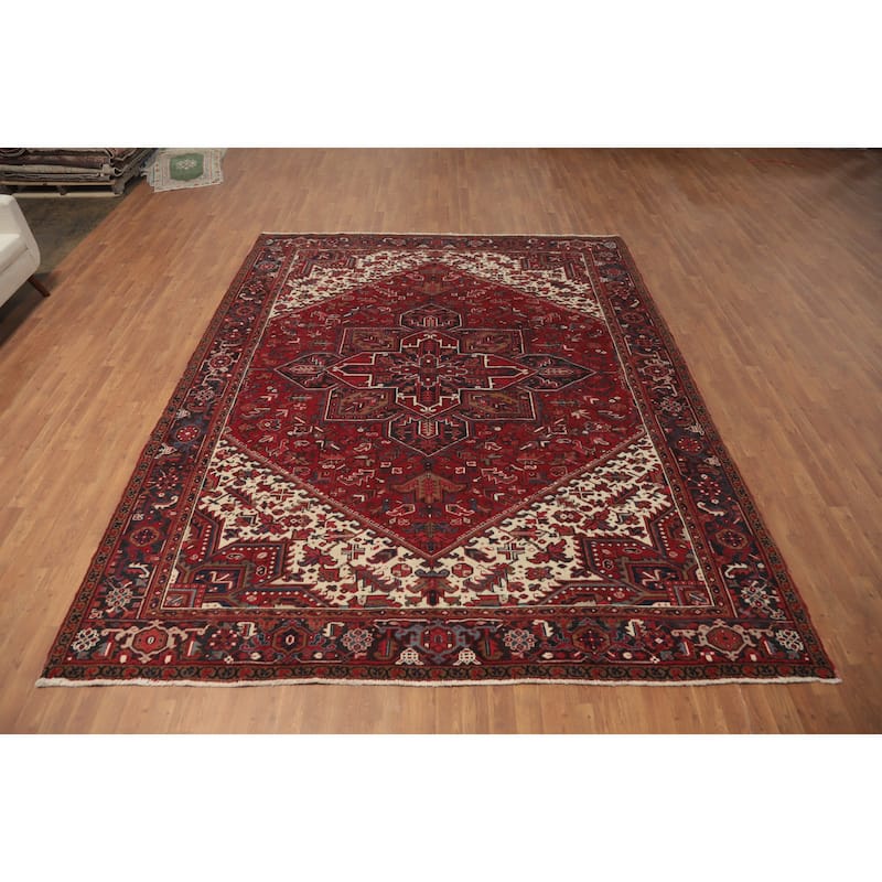 Hand Knotted Oriental 100% Wool Carpet Traditional Medallion Red Heriz Area Rug - 10' 9'' X 8' 9''