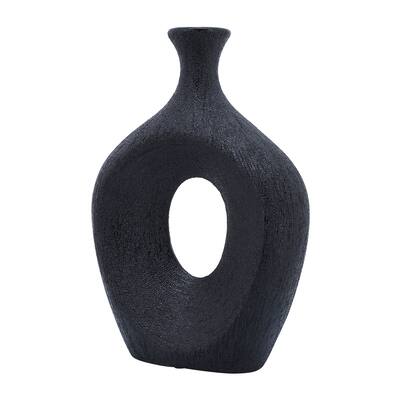 Ceramic 13" Beaded Oval Vase Cut-out, Black 13"H