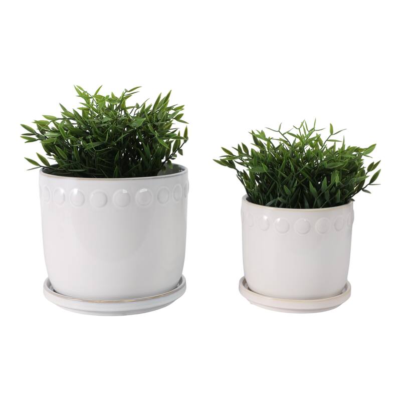 Ceramic Bubble Trim Flower Pots and Planters - Set of 2, 8",6" - 8.0"