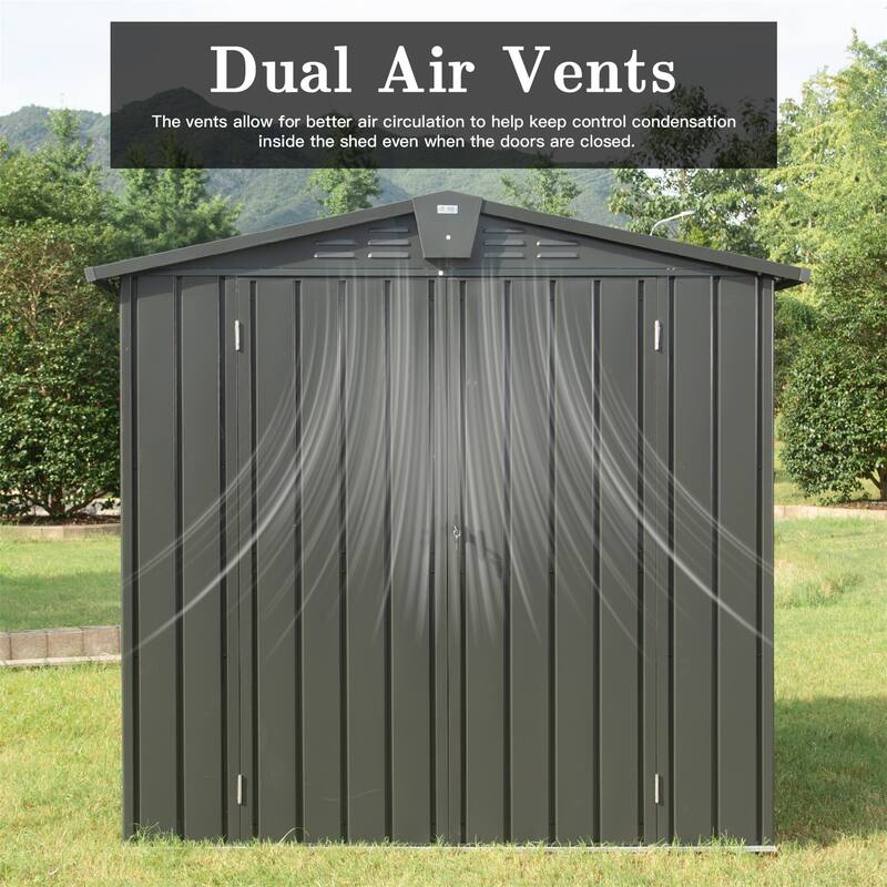 Rustproof Metal Garden Shed Storage Shed with Lockable Double Doors, Water-Resistant Tool Shed, Dual Air Vents - Dark Gray