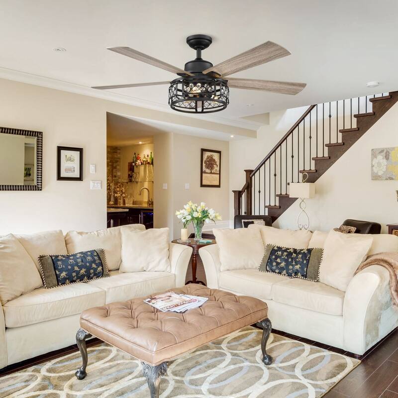 52" Oak Wooden 5-Blade Crystal LED Ceiling Fan with Remote - 3-Light
