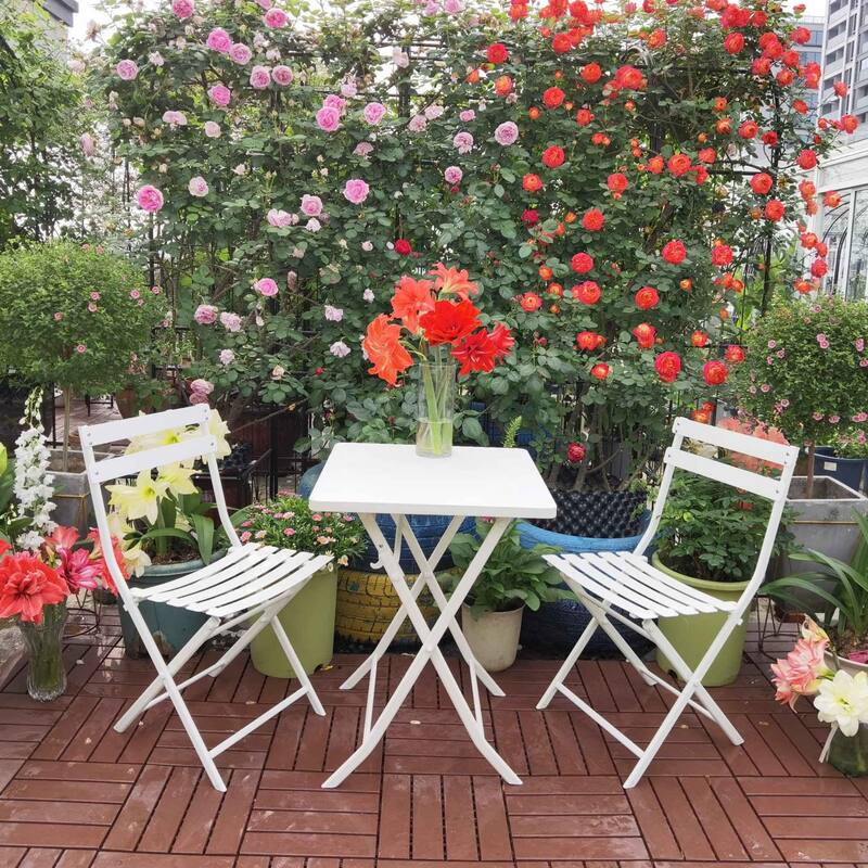 Portable Outdoor 3-Piece Folding Table and Chair Set for Balcony Patio Garden