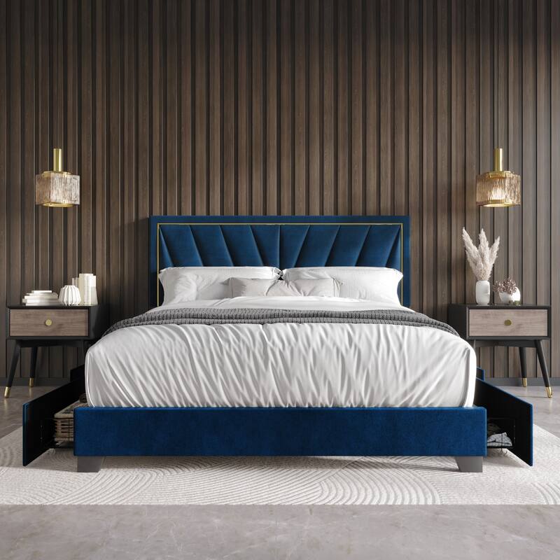 Valdez Upholstered Storage Platform Bed - Blue - Full