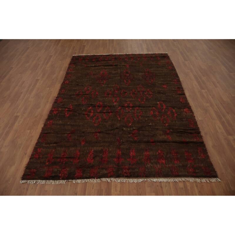 Hand Knotted Oriental 100% Wool Carpet Modern Tribal Brown Moroccan Area Rug - 9' 9'' X 6' 8''