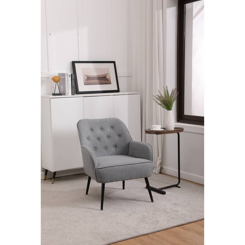 Modern Mid Century Chair Linen Sherpa Armchair for Living Room Bedroom Office Easy Assemble