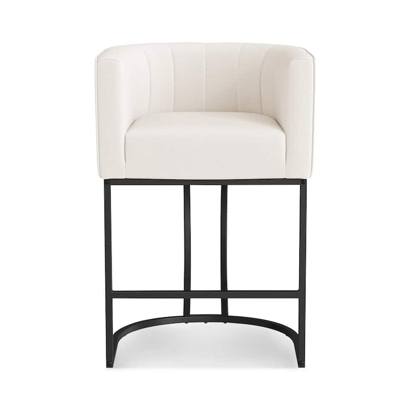 Modern 26.in Counter Height Stool Low Back Upholstered/PU Leather Barrel Bar Stool with Metal Frame