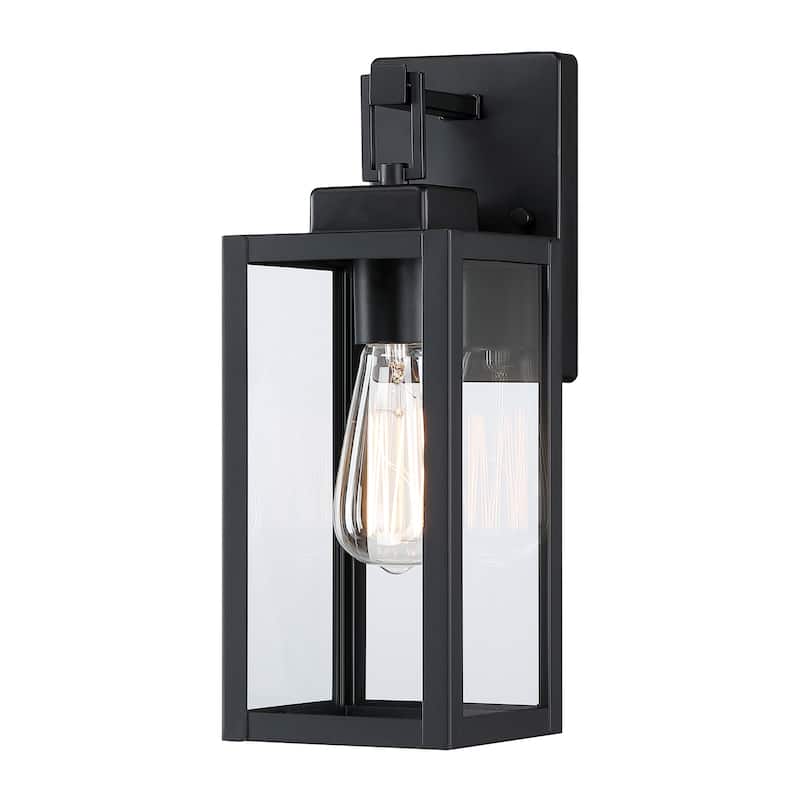 1-Light 13.70 inch Matte Black Outdoor Wall Lantern with Clear Glass Shade (dusk to dawn could be chosen) - Matte Black