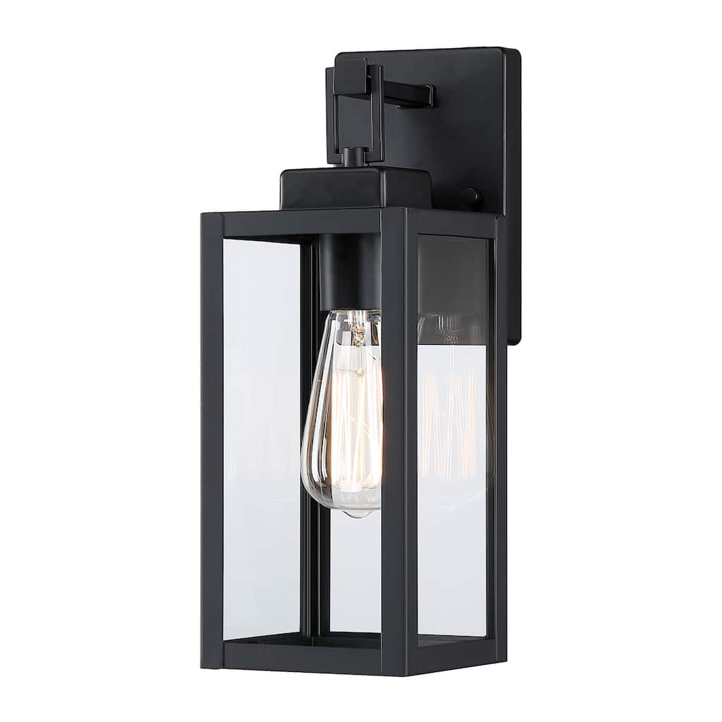 1-Light 13.70 inch Matte Black Outdoor Wall Lantern with Clear Glass Shade (dusk to dawn could be chosen)
