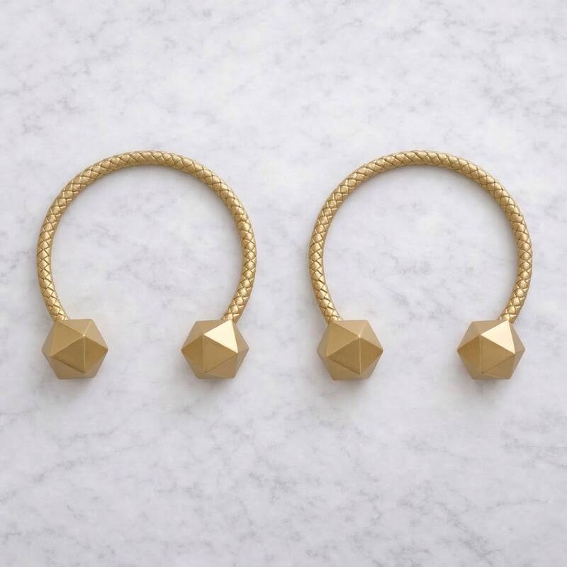 Set of 2 Wooden Cubic Tiebacks Twist Geometrik Big Size - 13"L x 1.4"W x 1.4"D - Gold