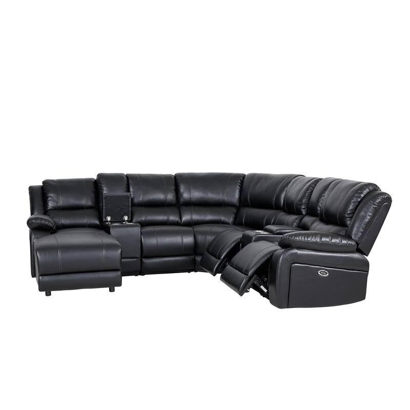 William 7 Piece Transitional Faux Leather Curved Living Room Reclining Sectional