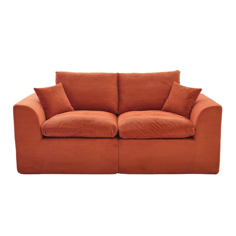 Modern 2-Seater Corduroy Cloud Sofa Modular 2-Piece Sectional Sofa with Removable Covers, for Living Room, Bedroom, Orange