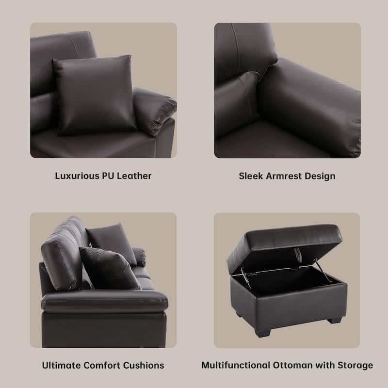 Morden Fort 3-Piece Faux Leather Sofa Set | Space-Saving Living Room Furniture