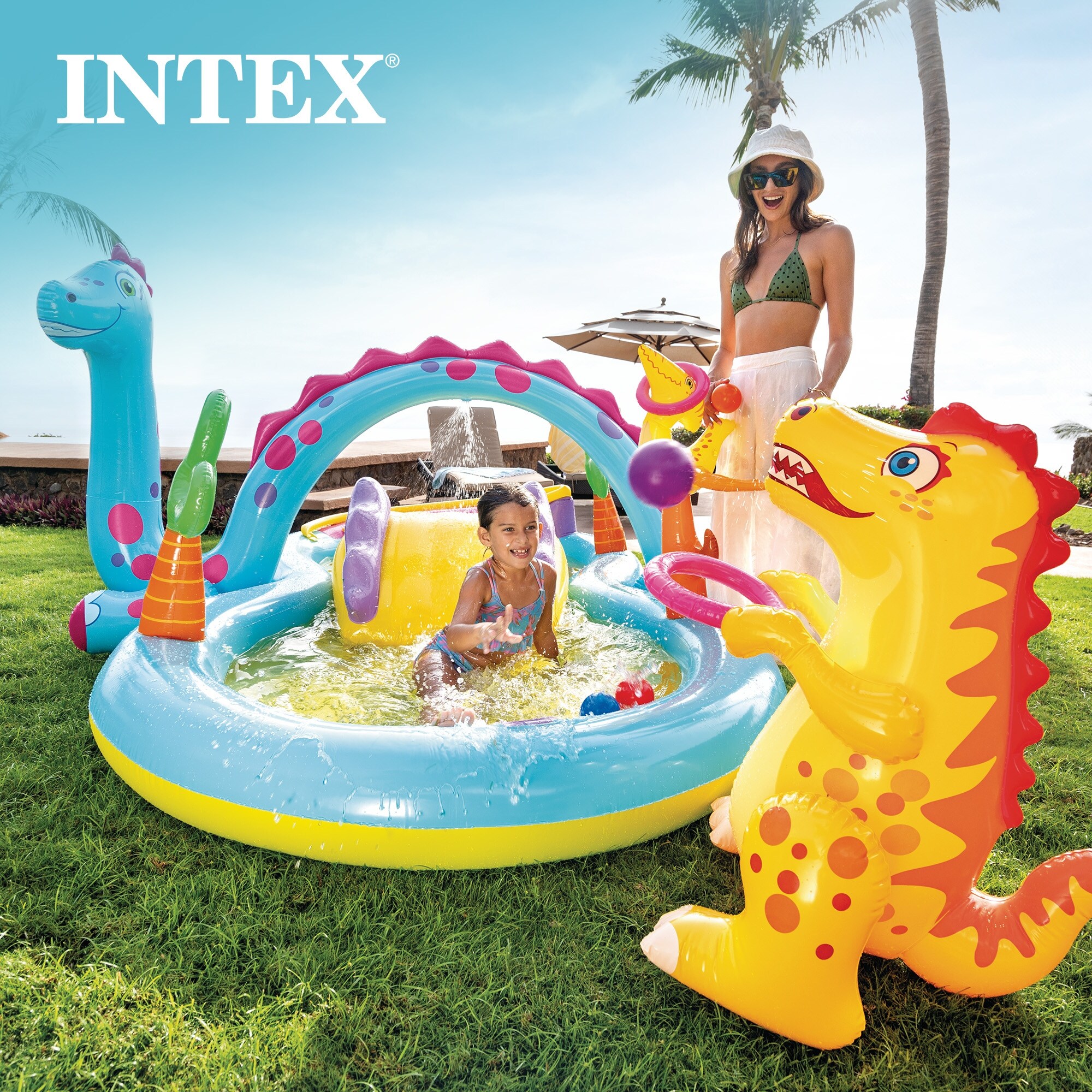 Spray Kiddie Pool Intex Inflatable Jungle Adventure Play Center