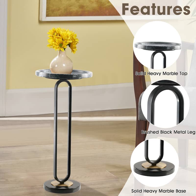 Modern Black Round Marble Pedestal Table Sofa End Table