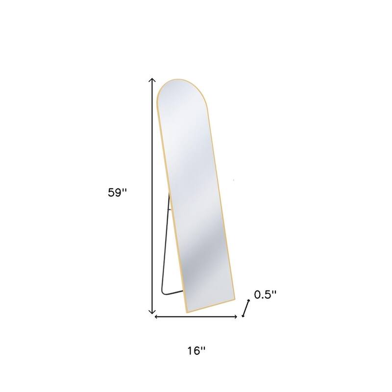 HomeRoots 59" Gold Metal Arch Freestanding and Wall Mount Framed Full Length Mirror - 16.00 in. x 59.00 in. x 0.50 in.