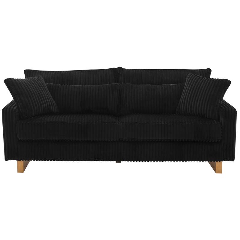 Modular Loveseat Sectional Sofa, 80.3" Corduroy 2-Seater Couch, Modern Square Armrest Sofa with Wooden Leg and Pillows