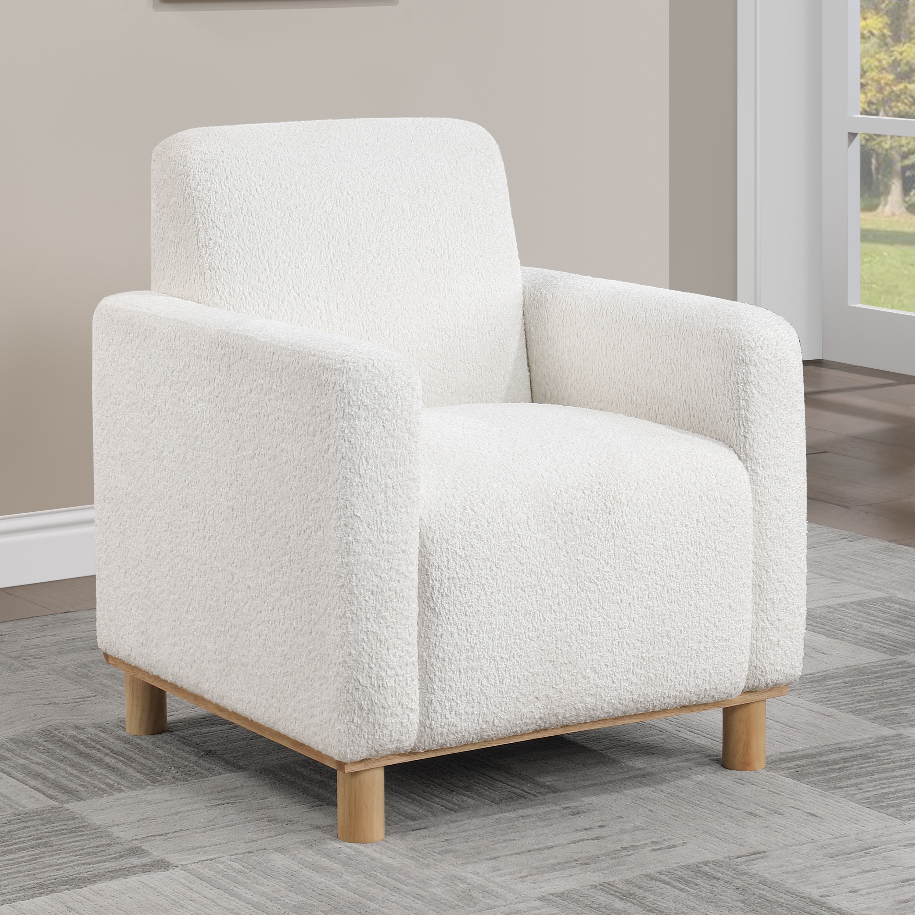 Moxee White Boucle Fabric Modern Arm Chair