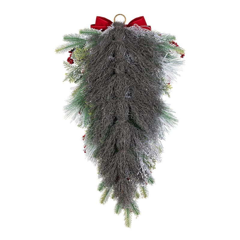 Glitzhome Christmas Berry Bow Pinecone Bell Holy Leaf Teardrop Swag Xmas Wreath