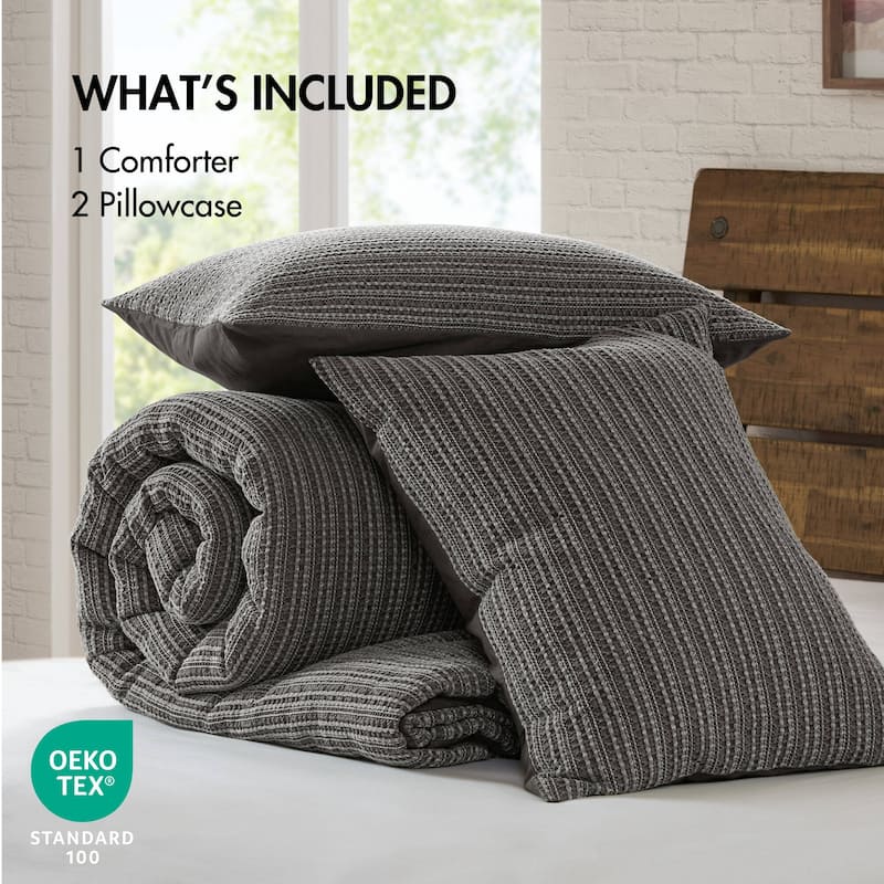 GDF Studio - Rowena Waffle Washed Cotton 3-Piece Comforter Set with Soft Textured Design