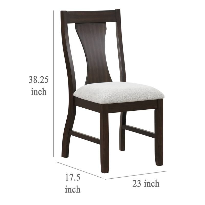 Kiana Dining Chair Set of 2, Beige Fabric Cushion, Dark Brown Wood