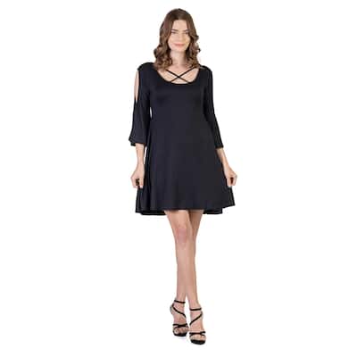 24seven Comfort Apparel Womens Knee Length Cold Shoulder Dress